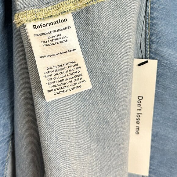 REFORMATION Sebastien Denim Midi Dress in Savannah Size US 12 - Picture 8 of 10